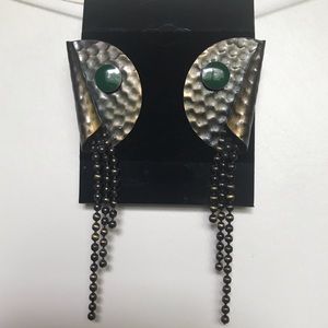 🔵 Hammered & Rolled Bronze Vintage Earrings Green